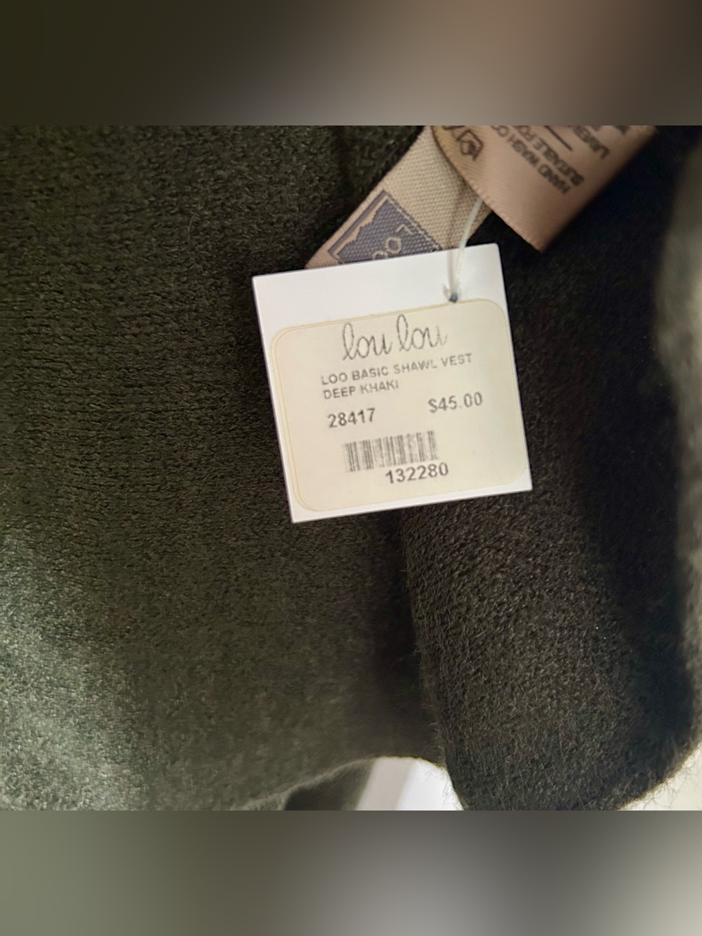 Lou Lou, Look Open-Front Olive Green Knit Vest Shawl One Size, New With Tags Nwt — image 6 of 8